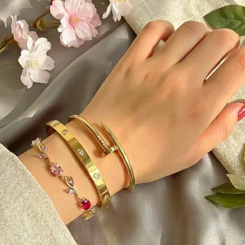 Stillness 3-Piece  Bangle Set - 2 Bangles + 1 Bracelet